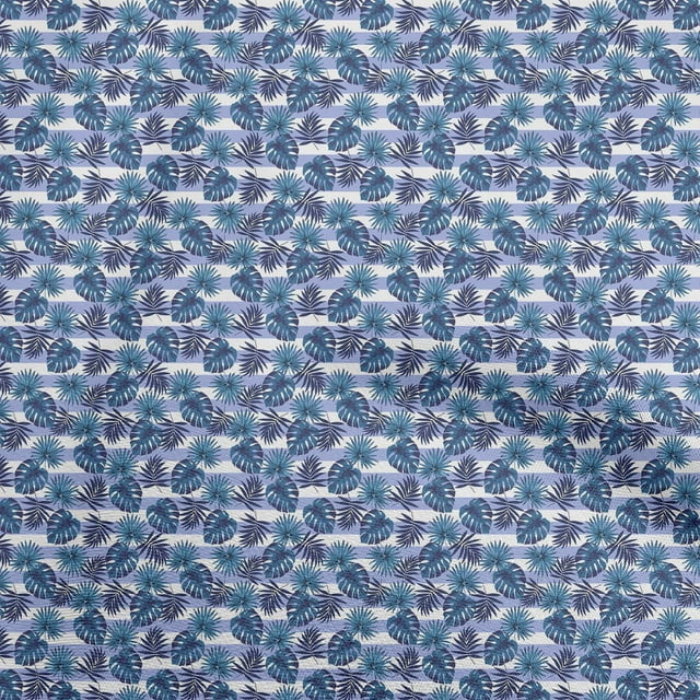 oneOone Polyester Spandex Teal Blue Fabric Leaf With Stripes Craft Projects Decor Fabric Printed By The Yard 56 Inch Wide