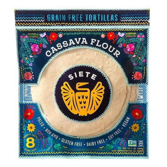 Siete Cassava Grain Free Flour Tortillas. Vegan, Paleo and Gluten Free Tortillas. (1-Pack, 8 Tortillas)( Pack of 2 )