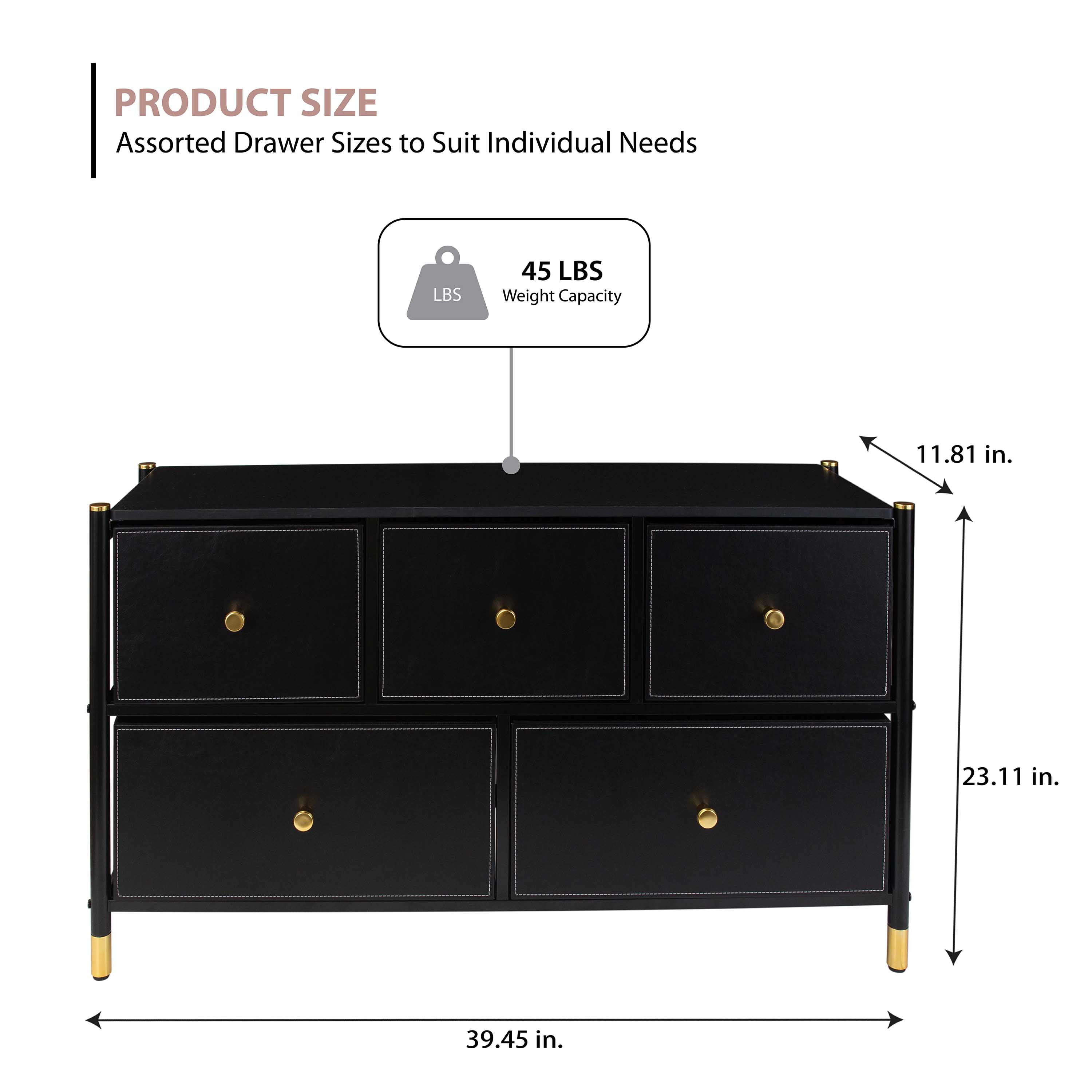 Simplify Adult 5 Drawer Luxury Dresser in Black