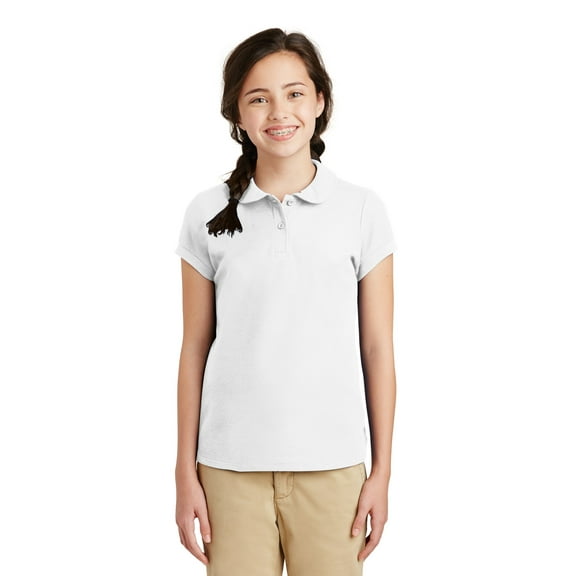 Port Authority Girls Silk Touch Peter Pan Collar Polo-S (White)