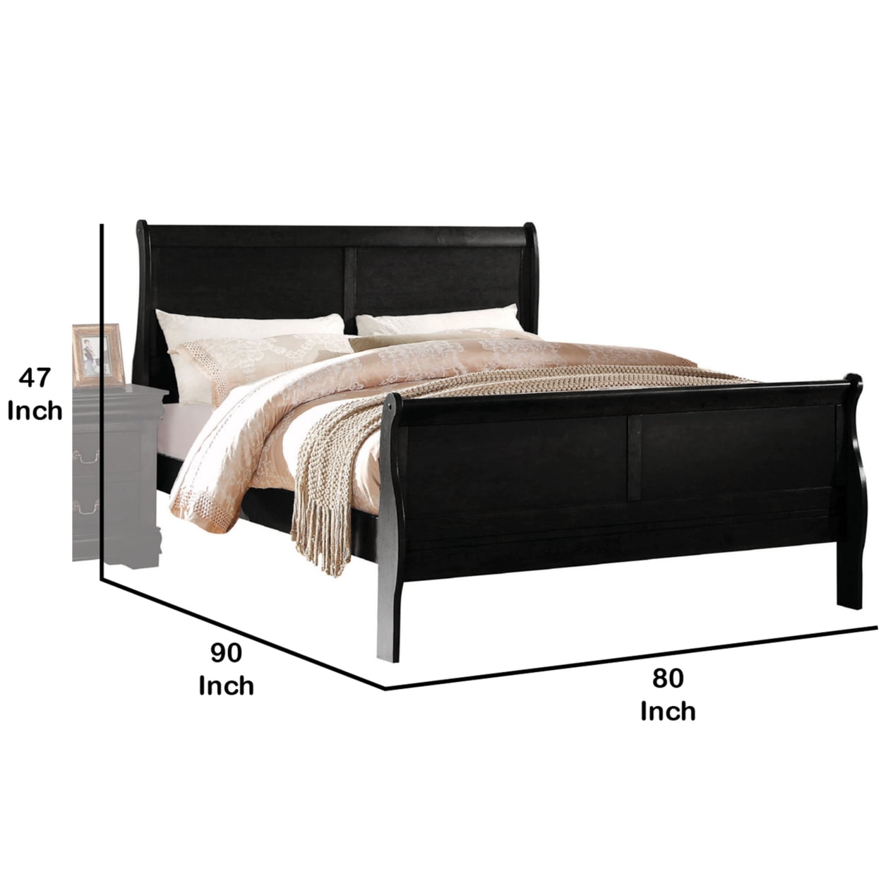 Transitional Panel Design Sleigh Eastern King Size Bed Black - Saltoro Sherpi