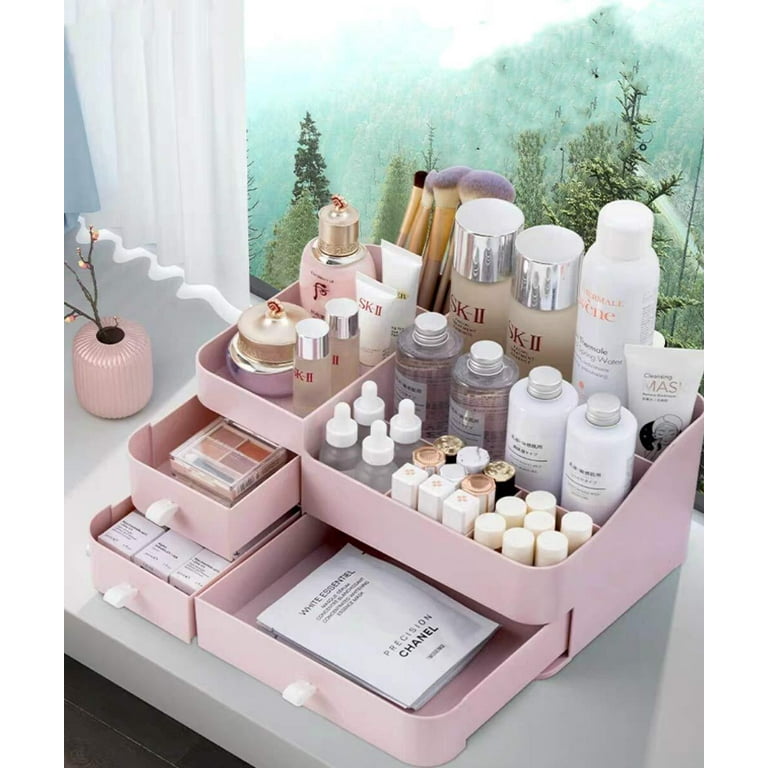 Makeup Desk Cosmetic Storage Box Organizer with Drawers for Brushes,  Eyeshadow, Lotions, Lipstick and Nail Polish 
