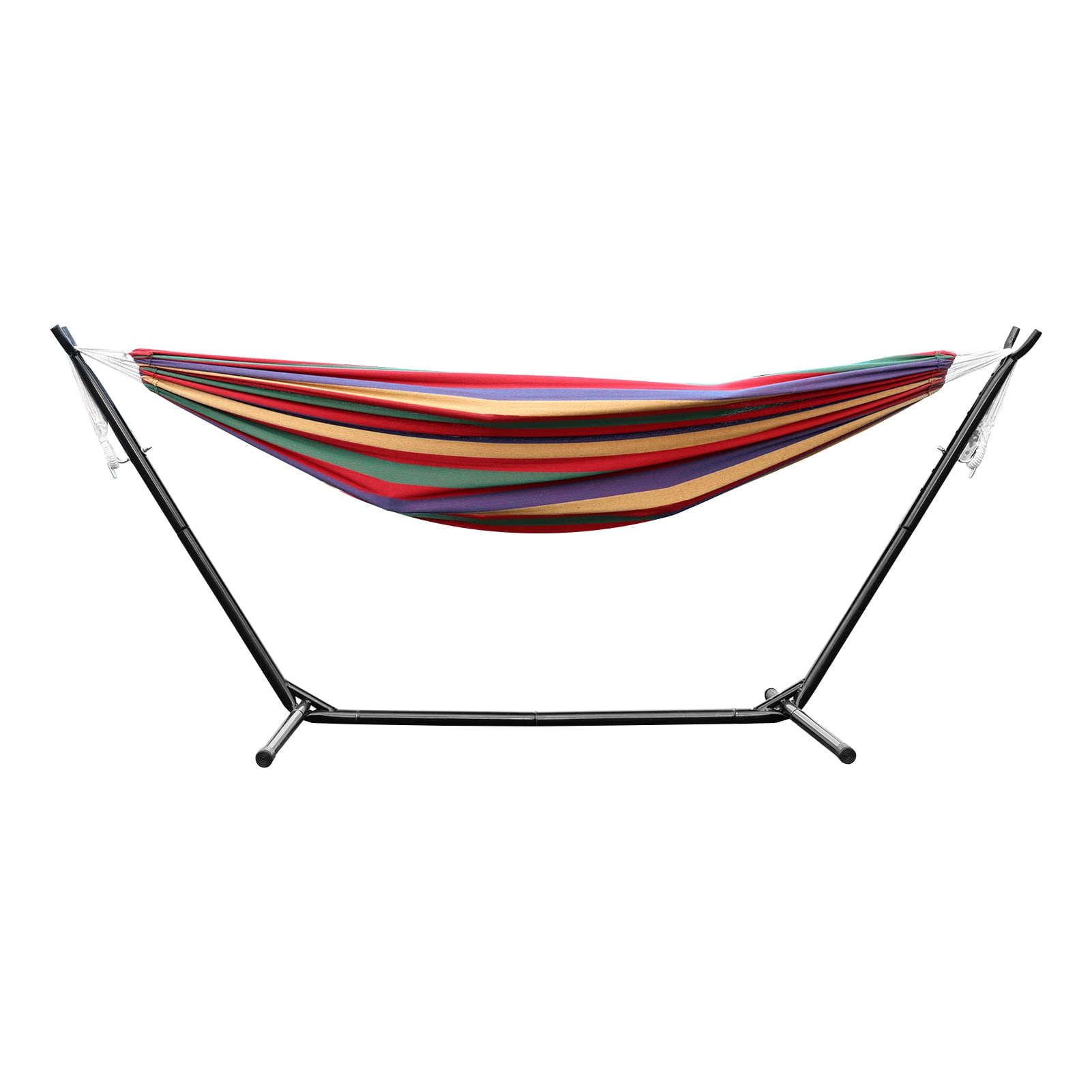 TidBay Basics Double Hammock with Space Saving Metal Stand, Indoor Hammock Stand with Carrying Bag, Strong Load-Bearing, Striped Print