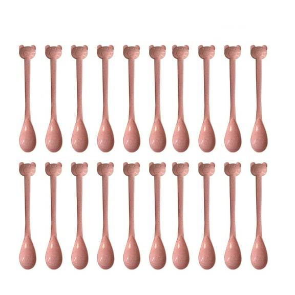 Worgeous 20PCS Bear Plastic Ice Cream Spoons Condiments Spoons Honey Teaspoons Sugar Coffee Spoon (Pink)
