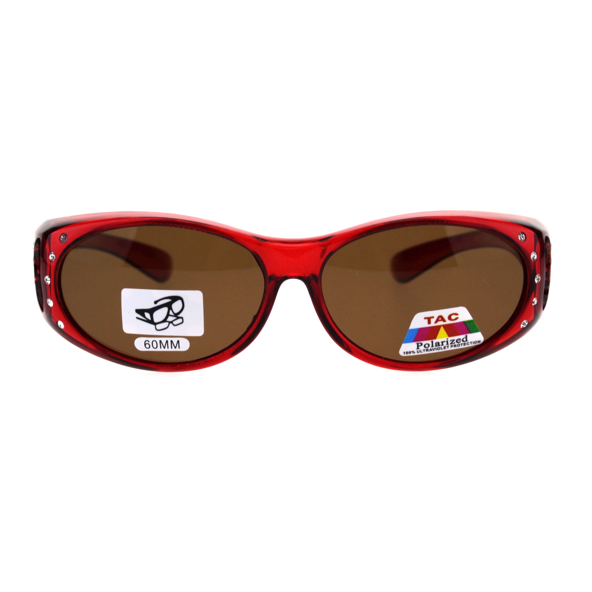 Sa106 Rhinestone Polarized Womens 60mm Over The Glasses Fit Over Sunglasses Red Brown
