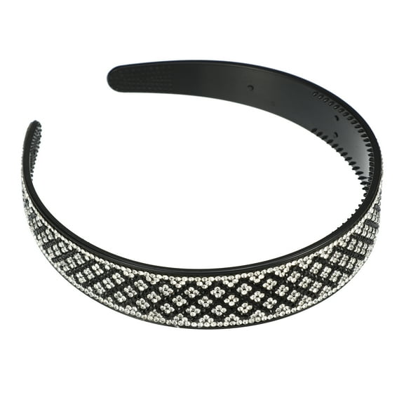 Unique Bargains No Slip Rhinestone Wide-brimmed Headband Classic Style Headband for Women 4.45"x0.98" Black White