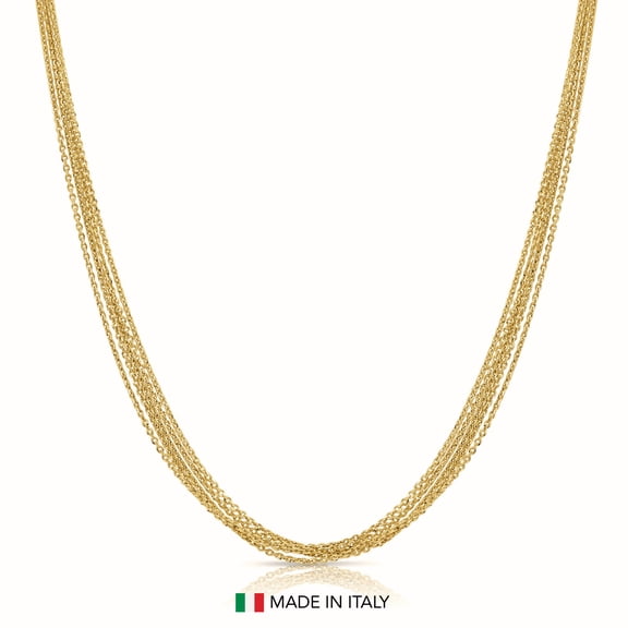 Tilo Jewelry Yellow Gold Plated Solid 925 Sterling Silver Diamond-Cut Multi Strand Cable Chain Necklace with Secure Lobster Lock | Adjustable 16-18 Inch | Everyday Necklace for Women, Men, Unisex