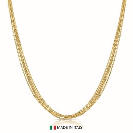 Tilo Jewelry Yellow Gold Plated Solid 925 Sterling Silver Diamond-Cut Multi Strand Cable Chain Necklace with Secure Lobster Lock | Adjustable 16-18 Inch | Everyday Necklace for Women, Men, Unisex