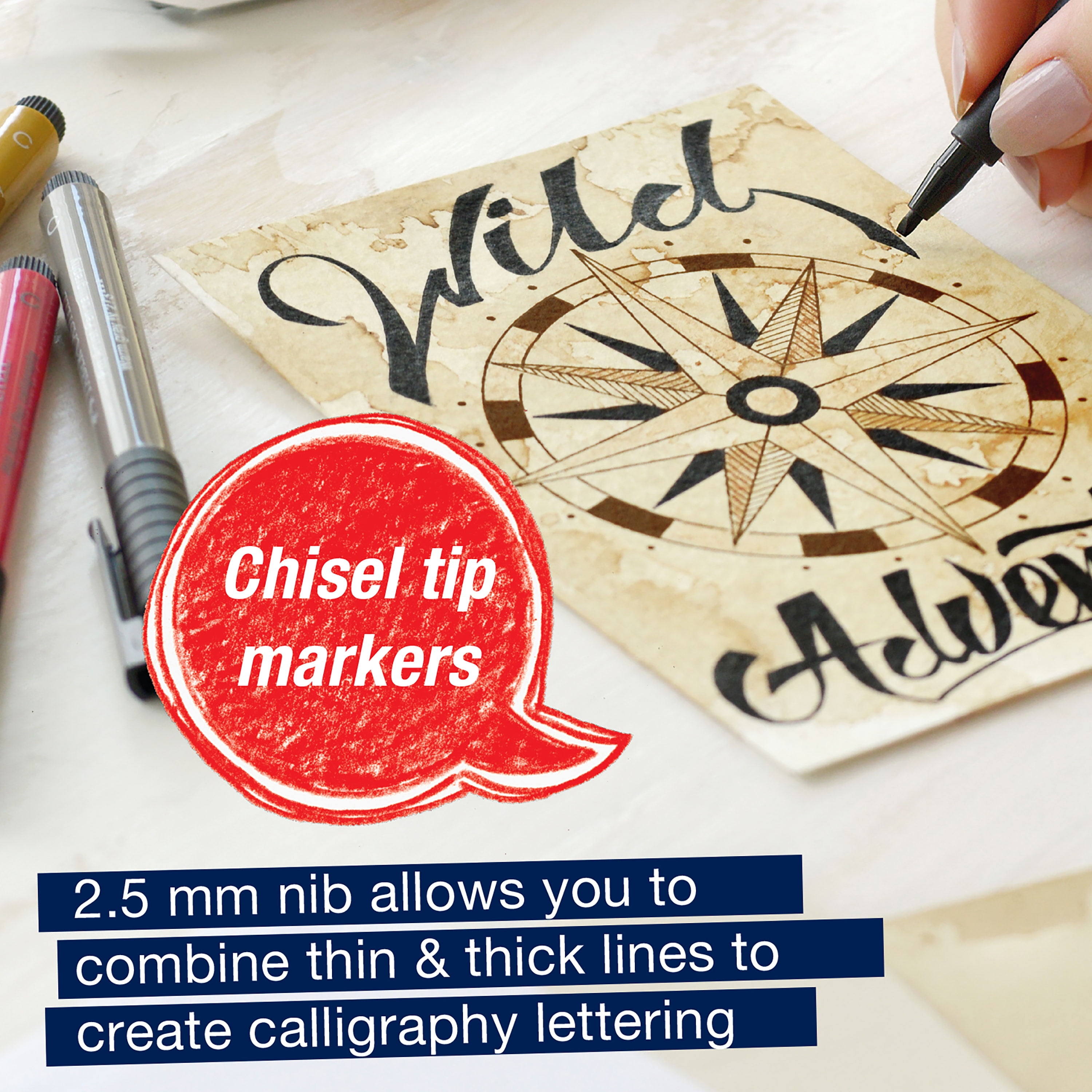 Faber-Castell Pitt Artist Pen Calligraphy, 6 Count Calligraphy Kit for Adults, Beginners