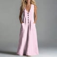 thumbnail image 6 of Guieoi Summer Dresses for Women under $10 Plus Size Flowy Buttoned Cotton-Linen Loose Pocket Sleeveless Printed Striped Maxi Dress Pink XXL, 6 of 7