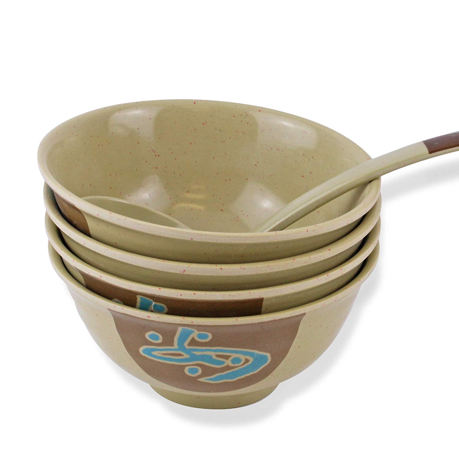 Set of 4 Quality Japanese Noodle Soup Ramen Bowl with 1 Spoons Soup Ladle