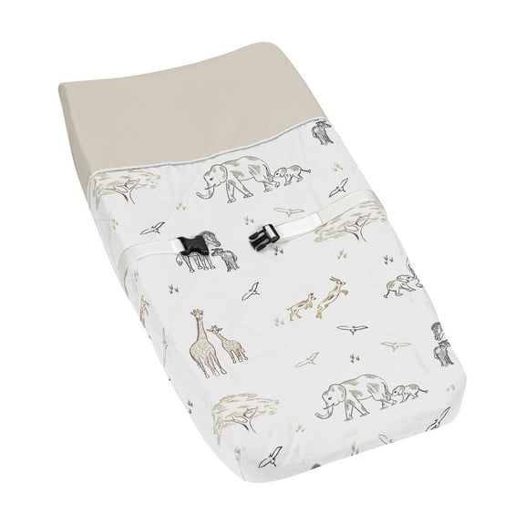 Sweet Jojo Designs Serengeti Animals Taupe Grey and White Changing Pad Cover