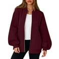 thumbnail image 5 of WTOBBY Women's Oversized V-Neck Zip-Front Jacket, Long Sleeve Solid Color Loose Fit Shacket, Casual Streetwear Open Style Coat, Lightweight Layering Piece for Women,Wine XL, 5 of 6