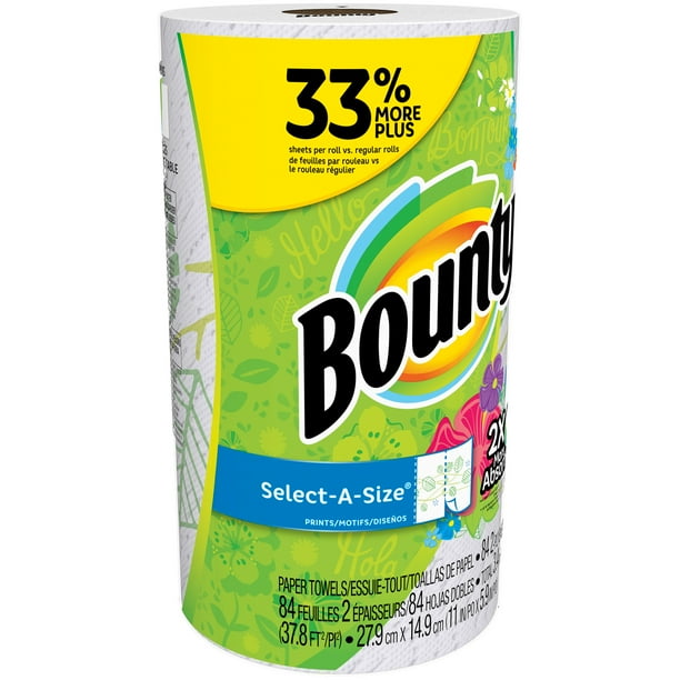 Bounty SelectASize Paper Towels, Printed, 1 Big Roll = 33 More