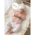 thumbnail image 6 of BemeyourBBs Preemie Newborn Baby Girls Hospital Going Home Outfits The Princess Has Arrived Letters Print Long Sleeve Romper Elastic Waist Pants Headband Hat Set Infant Baby Girl Clothes, 6 of 9