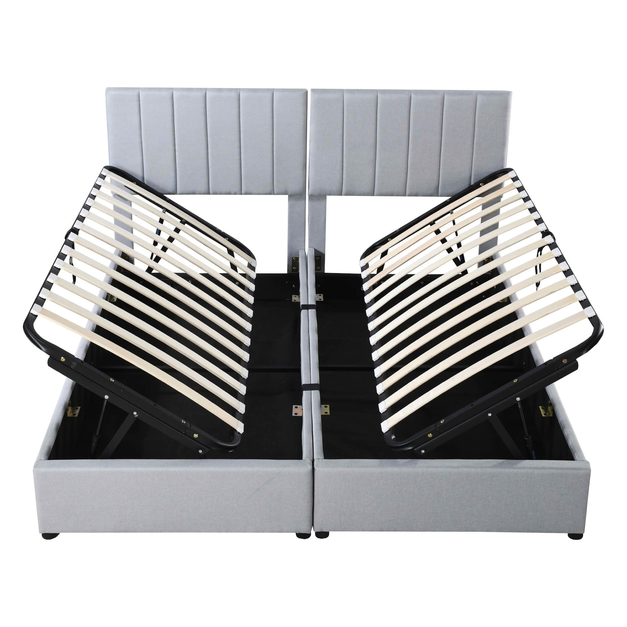 MAYEERTY King Size Upholstered Platform Bed with Vertical Stripe Headboard & Spacious Underbed Storage, Sturdy Frame