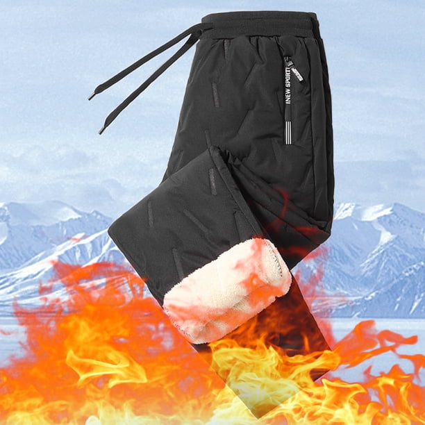 Pantalón grueso para hombre Pantalón térmico de lana cálido para invierno con cremallera (Negro recto 5XL)