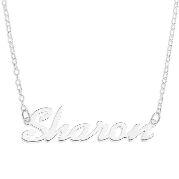 Sterling Silver 'Sharon' Name Pendant on 16-inch Trace Chain - White