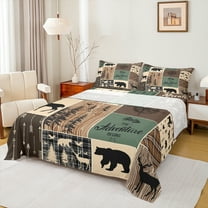 Homewish Moose Bear Deer Twin Sheet Sets, Vintage Brown Green Buffalo Twin Fitted Sheet, Western Countryside Flat Sheet, Breathable Home Decor, 3pcs