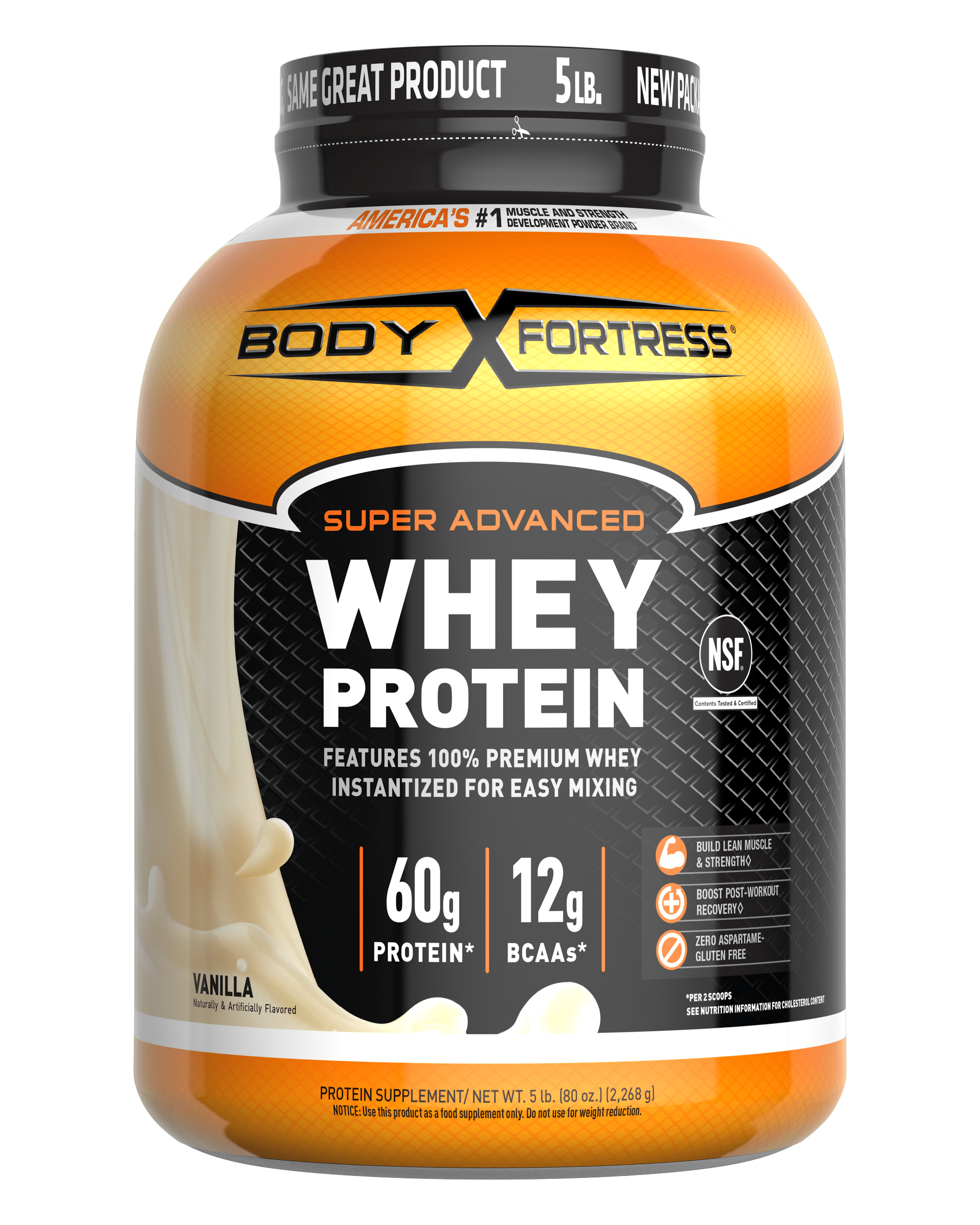Body Fortress Super Advanced Whey Protein Powder, Vanilla 5 Lb -