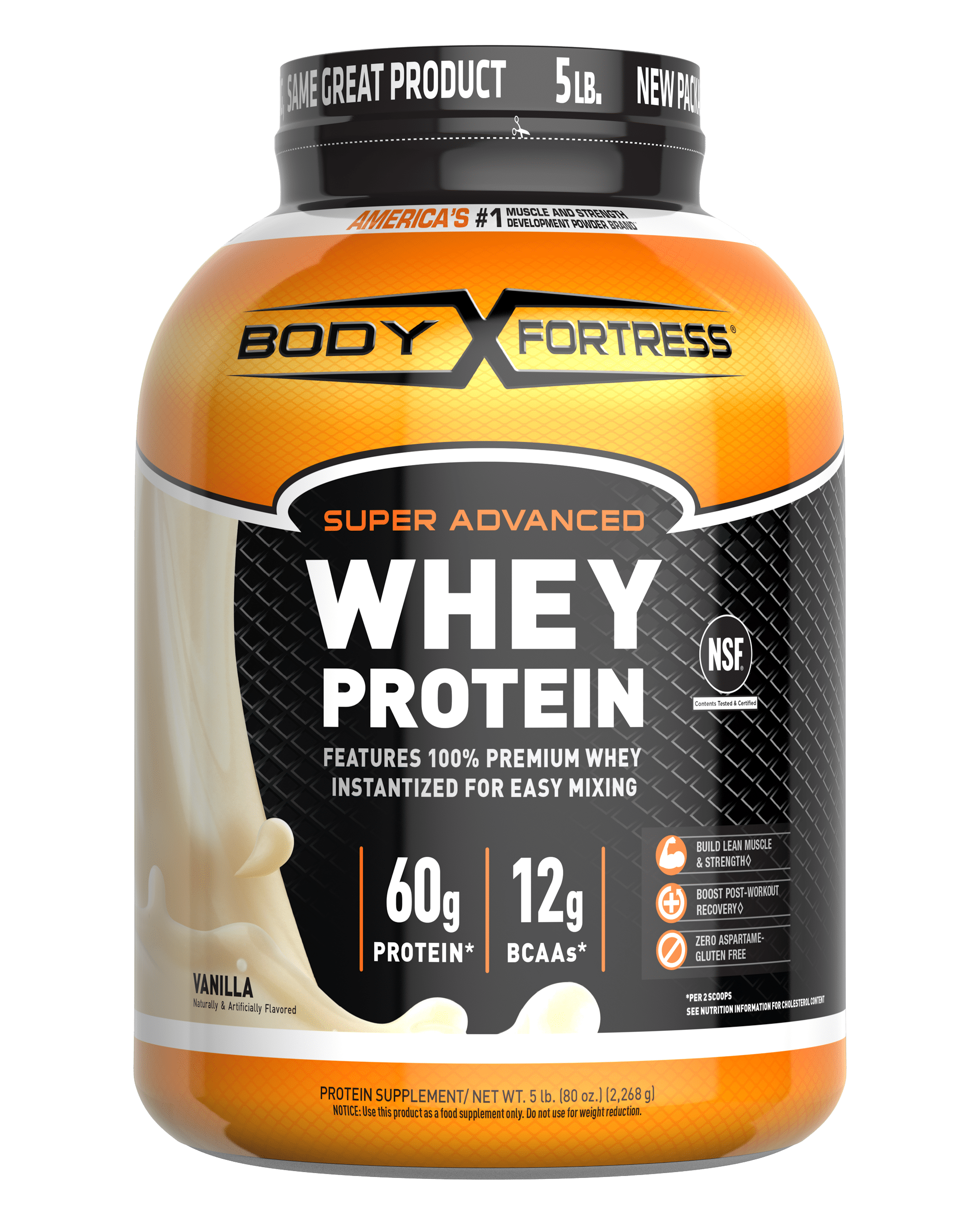 Photo 1 of Body Fortress Super Advanced Whey Protein Powder, Vanilla Flavored, 5 Lb Exp.11/2023