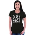 thumbnail image 4 of Funny I'm On a Boat Fishing Joke Womens Fitted Plus Size Graphic Tee Brisco Brands 2X, 4 of 5