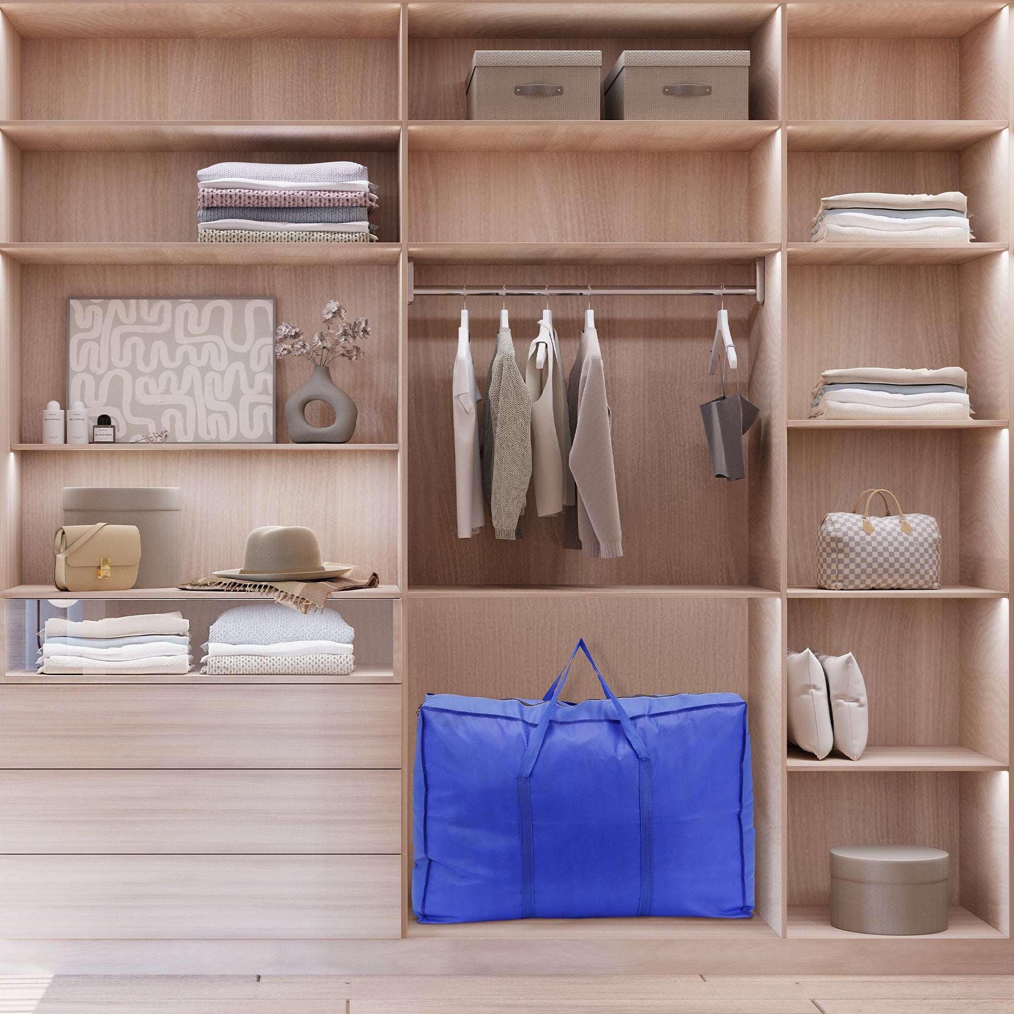 Unique Bargains 1 Pack Clothes Storage Foldable Storage Bags Royal Blue 31*22*10in