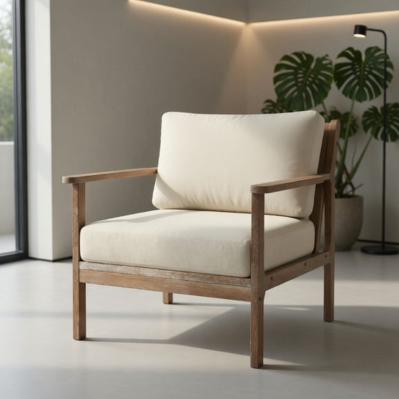 Topcobe Modern Accent Chair with Solid Rubber Wood Armrests, Sofa Chair for Bedroom Living Room, Beige