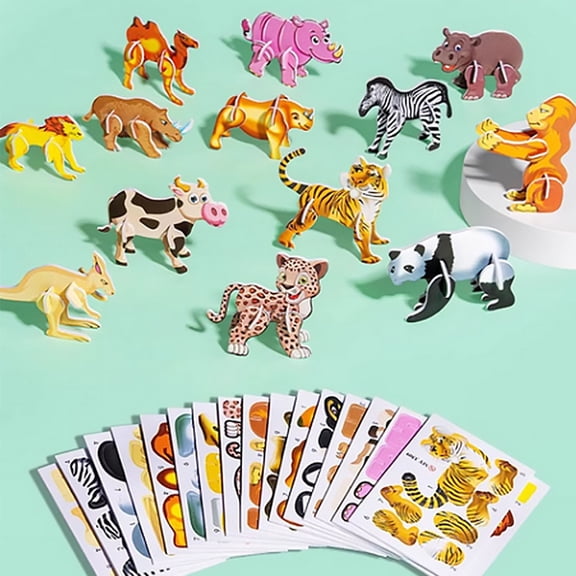 Educational 3D Cartoon Puzzle - 3D Puzzles Dinosaurs, Animals, Vehicles Themed 3D DIY Cardboards for Boys & Girls Gift Party Supplies Birthday Gifts