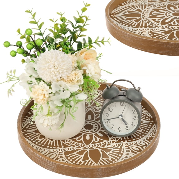 Wooden Decorative Tray Wood Round Serving Trays Table Tray for Coffee Table Home Decor