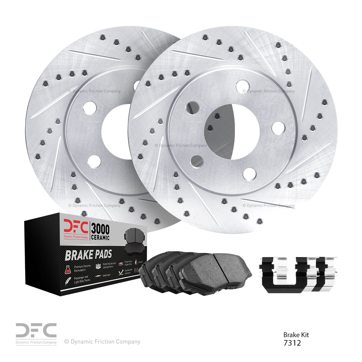 Front DFC Brake Rotors-Drill/Slot-Black with Ceramic Brake Pads and Hardware