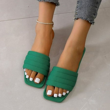 

Thick Sole Women Slippers Green Flat Ladies Slides Summer Flip Flops 2023
