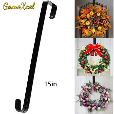 

15 In Wreath Hanger - Metal Wreath Holder - Door Hook for Xmas Easter Spring Wreath - Front Door Hanger Black