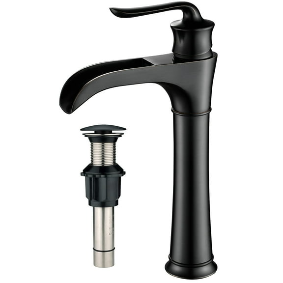 FBUKE Bathroom Vessel Sink Faucet Waterfall Flow with Pop up Drain, Oil Rubbed Bronze