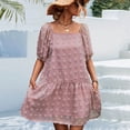 thumbnail image 2 of Womens Puff Short Sleeve Square Neck Cute Summer Dresses Plain Chiffon Mini Dress Casual Flowy Beach Dress, 2 of 7
