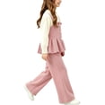 thumbnail image 2 of ITSAME Girls 2-Piece Long Sleeve Peplum Top and Pants Set Fall Winter Casual Knit Clothing Outfit Pink Size 5T, 2 of 7