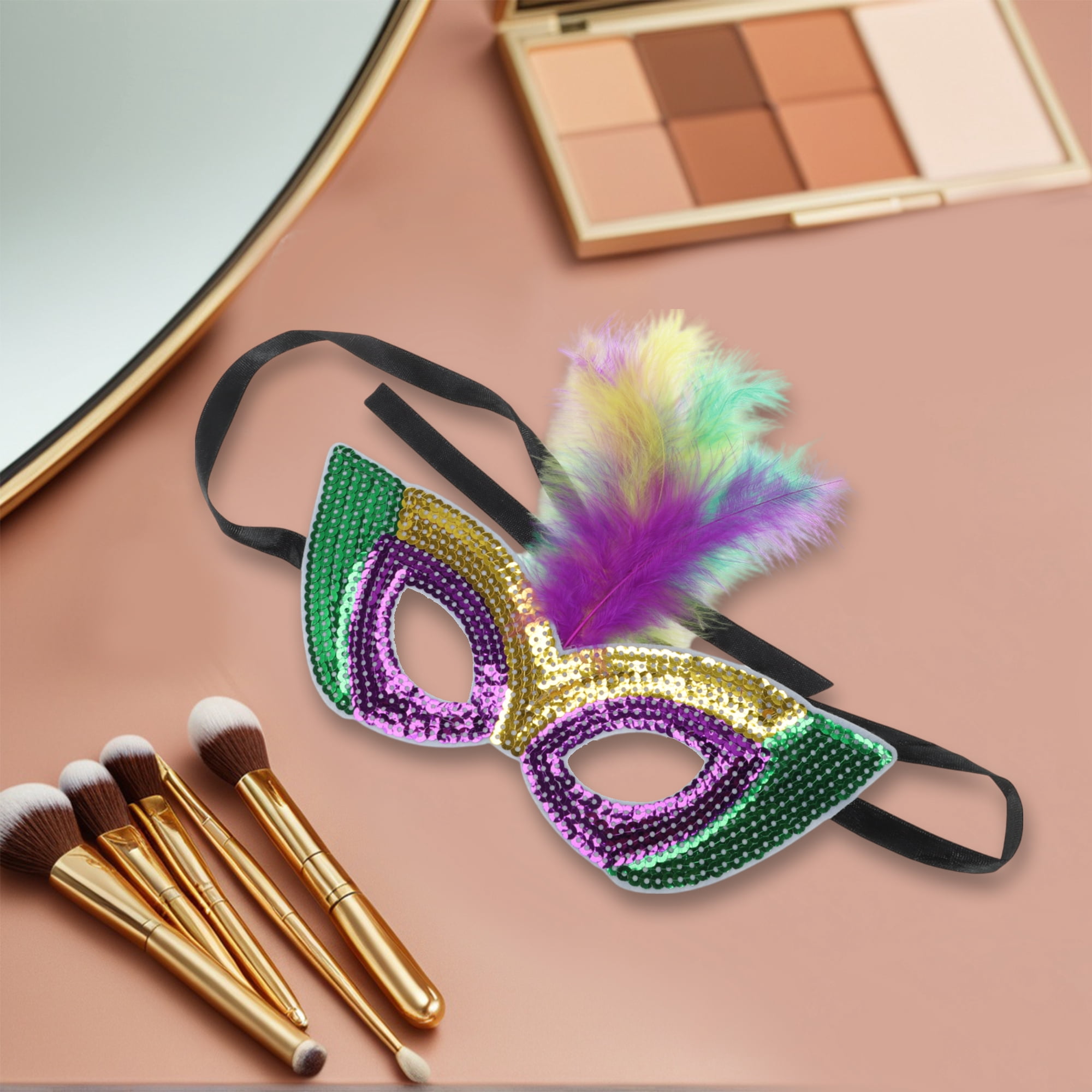 Unique Bargains 1 Box Colorful Feather Sequins Half Face Party Mask Light Purple