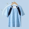 thumbnail image 2 of Children's Workout T-Shirt Color Block Crew Neck Short Sleeve Tops for Boys Girls Summer Breathable Cool Tee (12 Years, Blue 1), 2 of 6