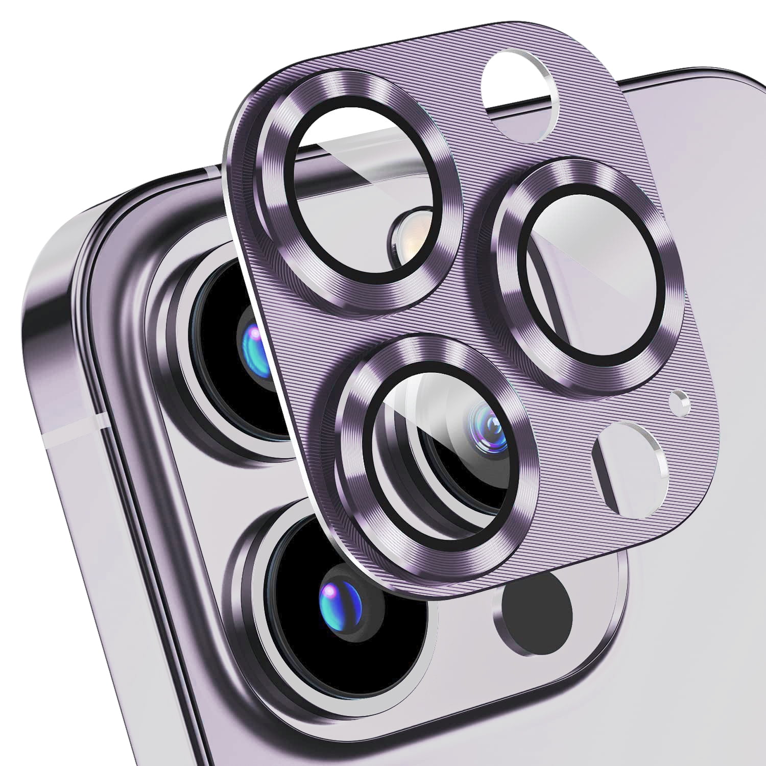 Fostbeen Camera Lens Protector Compatible with iPhone 14 Pro/14 Pro Max, 9H Tempered Glass Screen Protector, Metal Protective Lens Cover - Purple