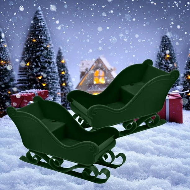 Adornos navideños, mini trineo de Papá Noel, carrito de renos de plástico, adornos de mesa para árbol de Navidad, exhibición de pueblo navideño, decoración navideña, trineo de plástico