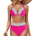 thumbnail image 2 of Wancir Women's Bikini Sets Women's Conservative Solid Color Color Blocked High Waisted V-neck Drawstring Adjustable Gathering Split Swimsuit Set, 2 of 4