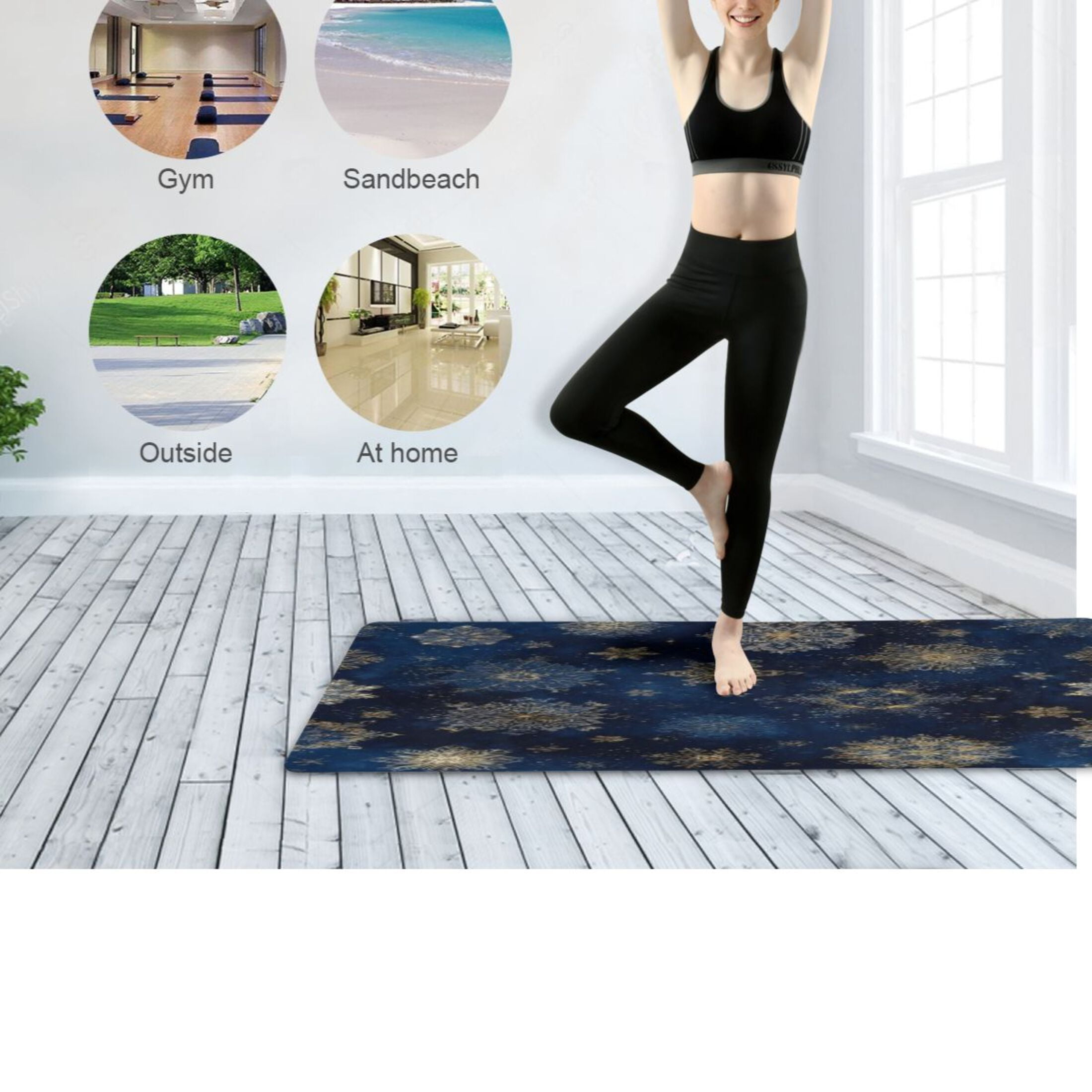 BZSMCE Yoga Mat Women Fitness Mat Snowflake Navy Pattern