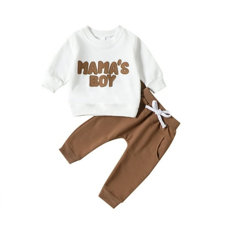 

MIASHUI Kids Boy Outfits Long Sleeve Letter Prints Tops and Pants Child Kids 2PCS Set Outfits Boy Clothes Brown 18-24 Months