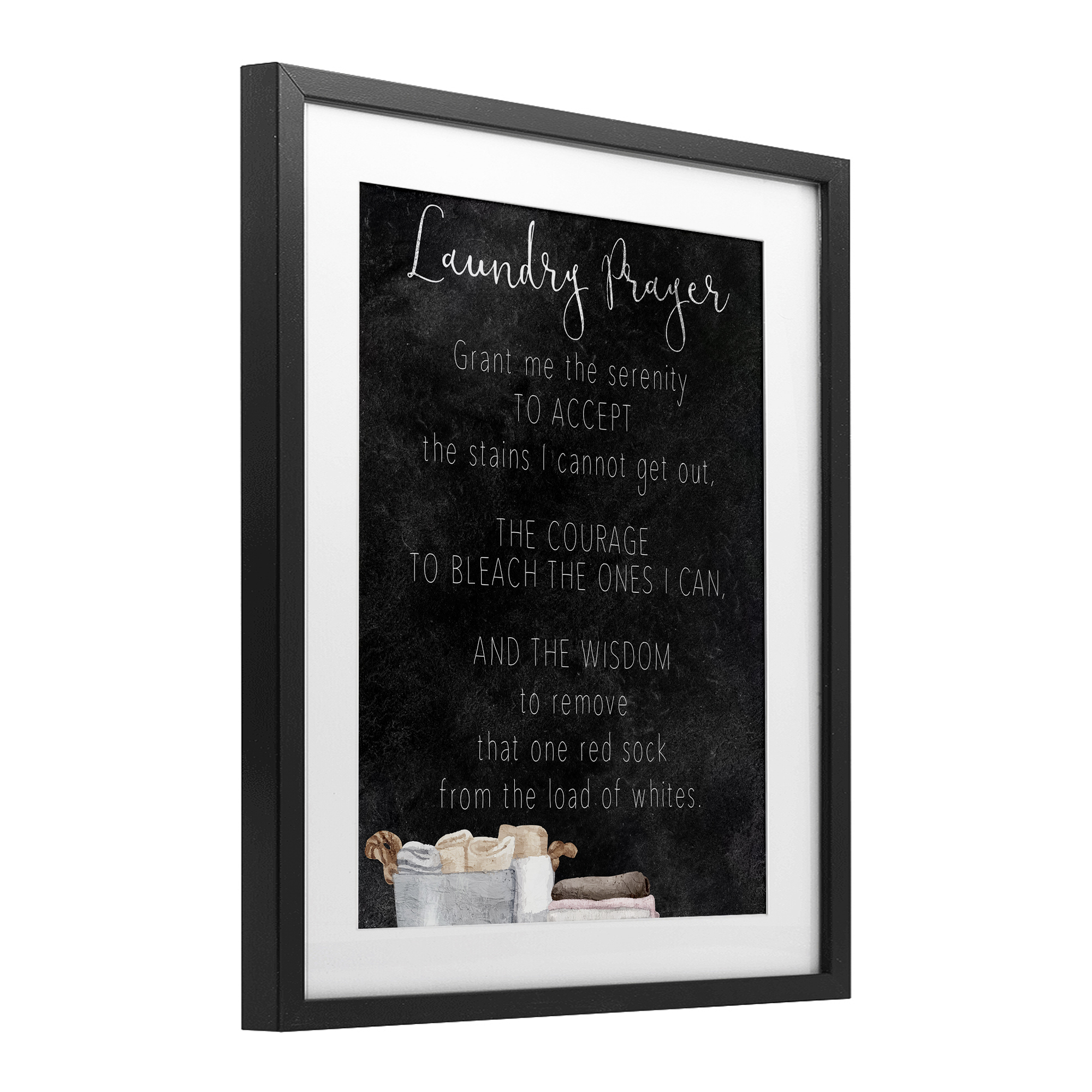 Accept The Stains Laundry Prayer Black Framed Print Under Glass, design by Kim Allen