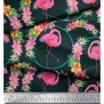 thumbnail image 3 of Soimoi Poly Georgette Fabric Floral Wreath & Flamingo Bird Print Fabric by The Yard 42 Inch Wide, 3 of 3