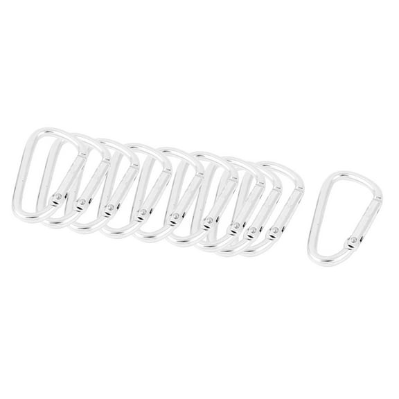 Unique Bargains Outdoor Metal D Ring Shaped Snap Clip Keychain Carabiner Silver Tone 10pcs