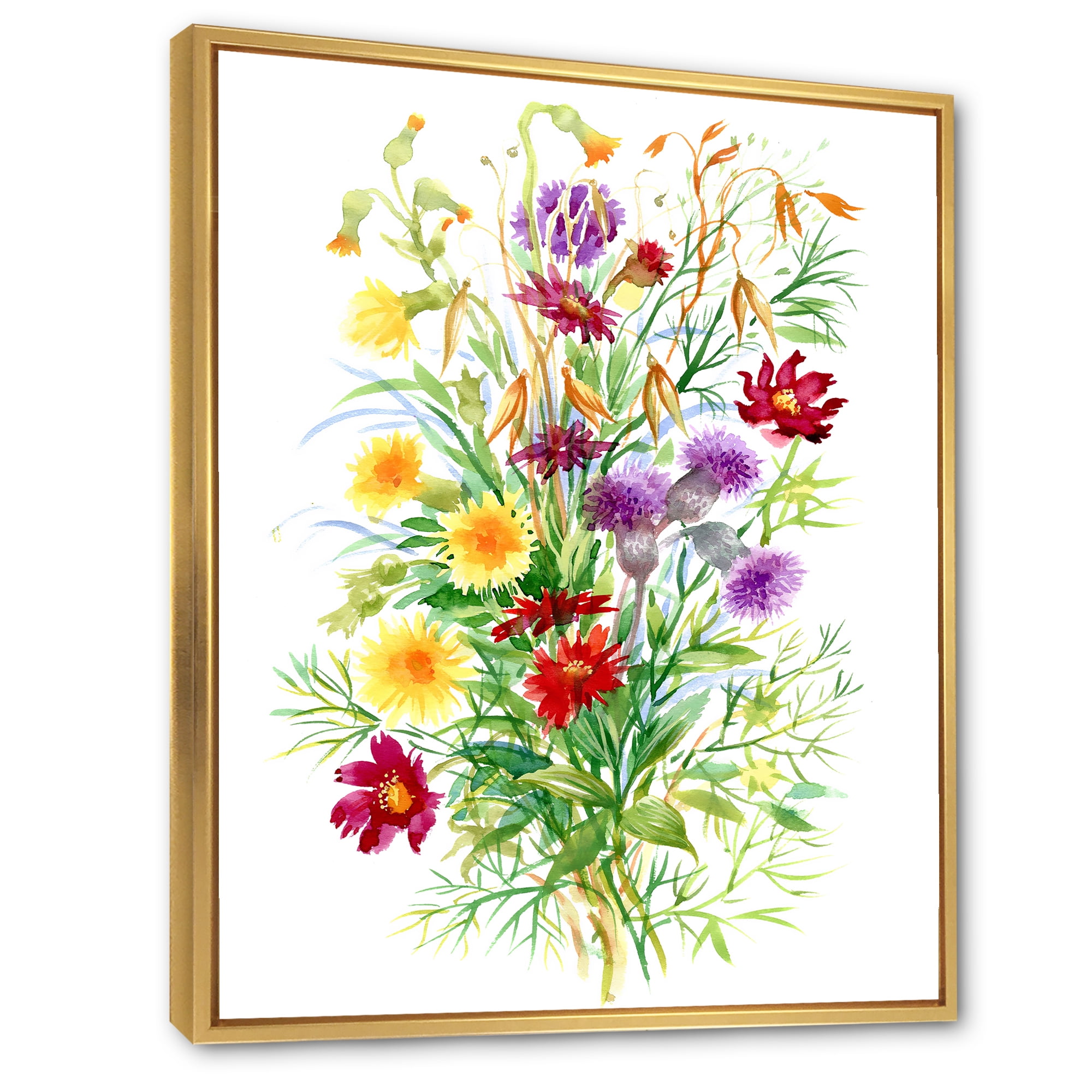 Designart 'Colorful Bouquet Of Wildflowers In Nature' Farmhouse Framed Canvas Wall Art Print