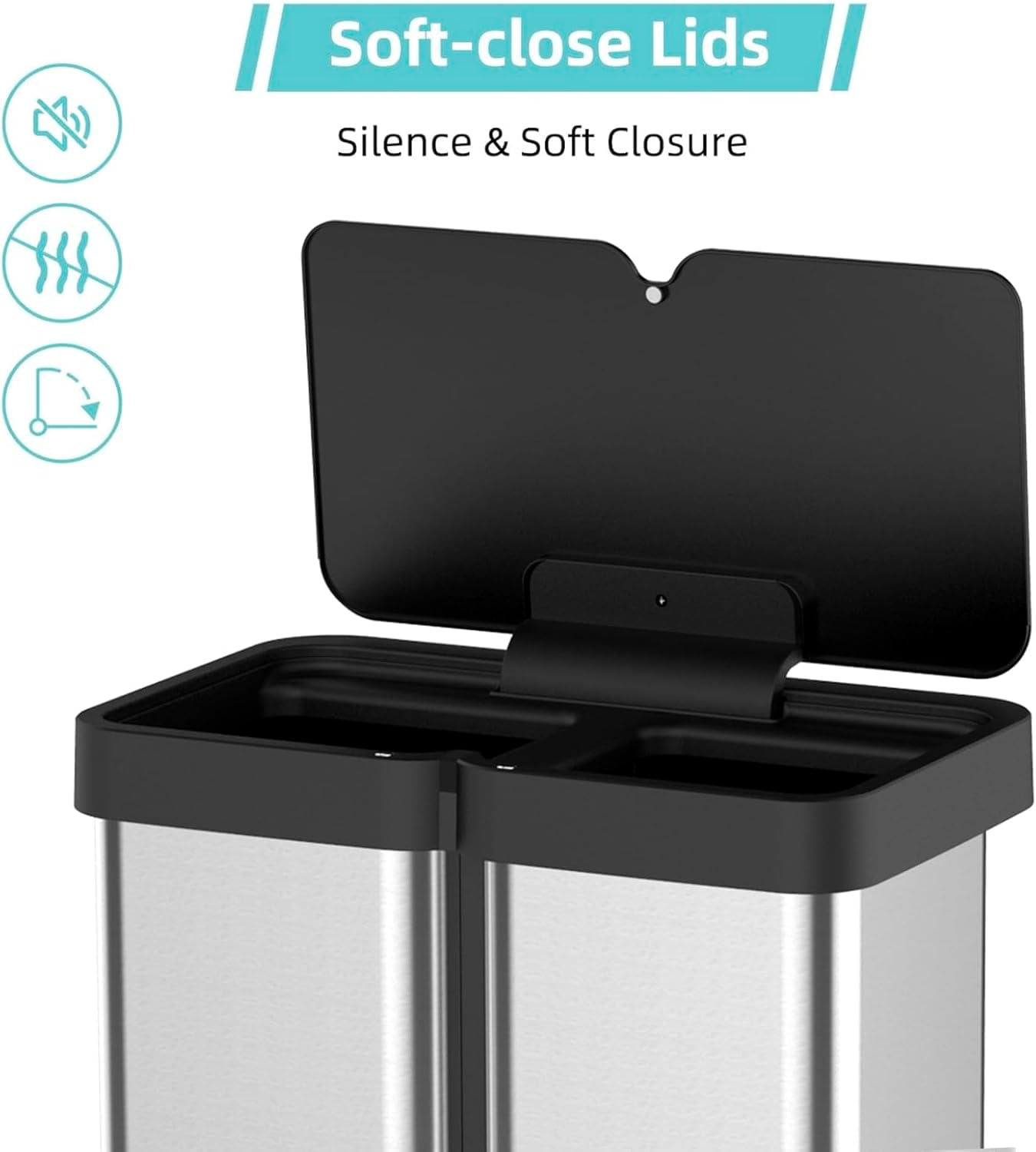 16 Gallon Automatic Trash Can, 30L+30L Stainless Steel Dual Garbage & Recycle Bin, Touchless Automatic Garbage Can, Soft Close Lid, Classified Garbage Can for Kitchen Living Room Office