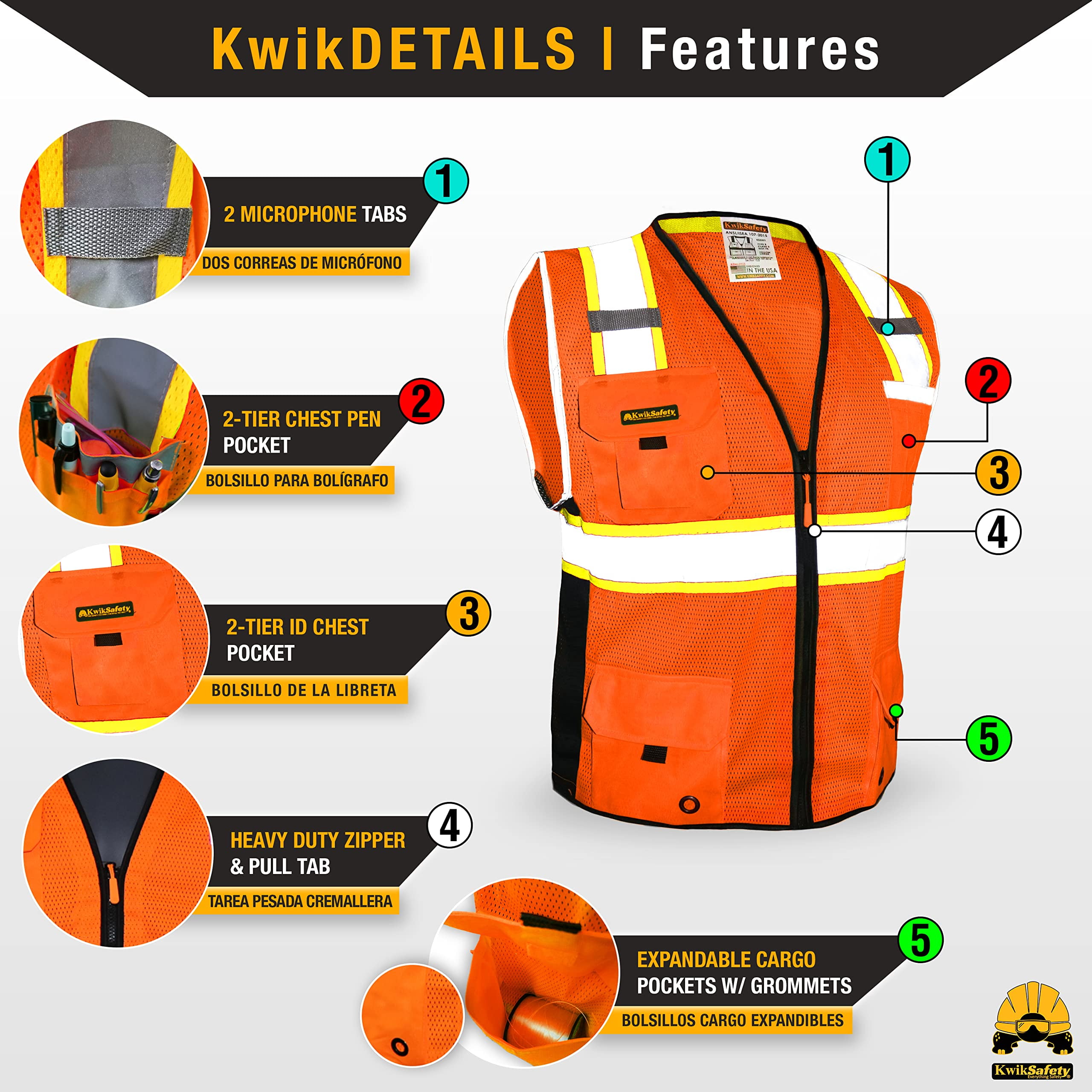KwikSafety (Charlotte, NC) BIG KAHUNA (2 PACK) Safety Vest 11 Pockets ANSI Class 2 OSHA Reflective High Visibility Heavy Duty Surveyor Construction Mesh Hi Vis Zipper Men's Work Gear | Orange X-Large