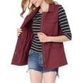 thumbnail image 6 of INSPIRE CHIC Women's Sleeveless Jacket Drawstring Waist Zip Up Cotton Cargo Vest with Pocket L Burgundy, 6 of 9